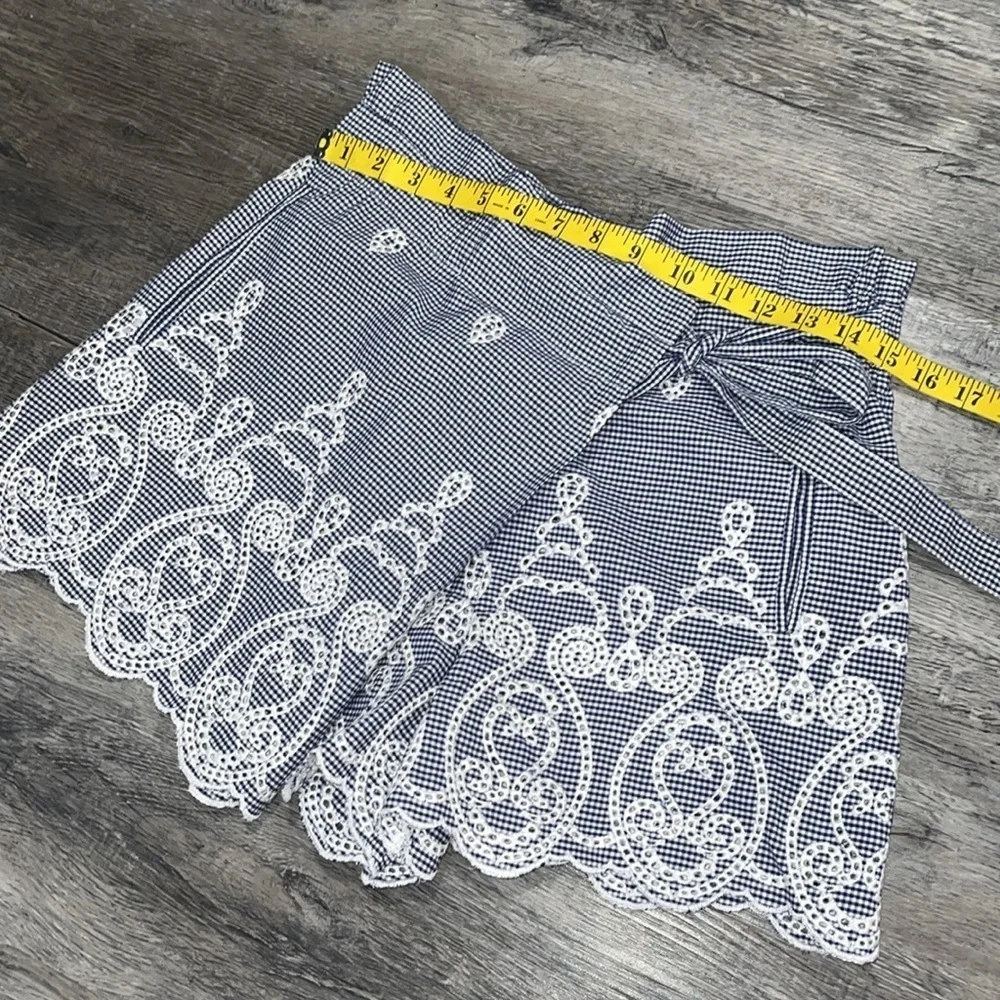Zara Blue and White Gingham high waisted eyelet embroidered Shorts - small